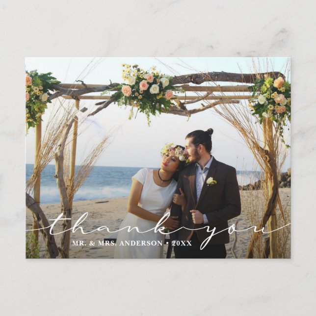 Rustic Wedding 2 Photo Thank You Postcard (Front)