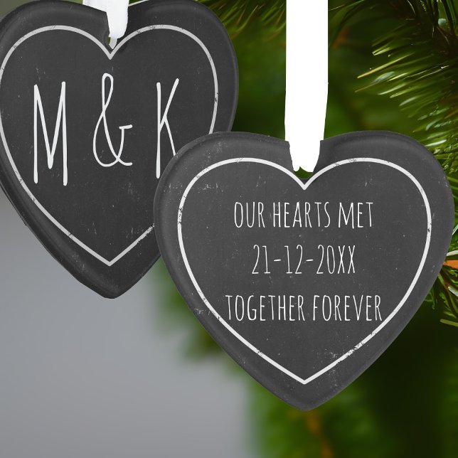 Rustic Wedding Anniversary Heart Ornament (Celebrate your everlasting love with this chalkboard style ornament. Just add your initials!)