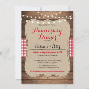 Rustic Wedding Anniversary Red Party Invitation