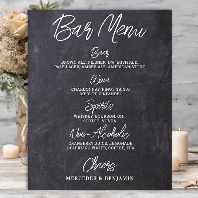 Rustic Wedding Bar Personalised Drink Menu Poster (Creator Uploaded)