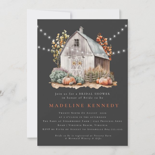Rustic Wedding Barn String Lights Bridal Shower  Invitation (Front)