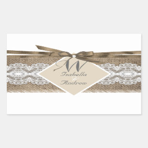 Rustic Wedding Beige White Lace Burlap 2a Rectangular Sticker