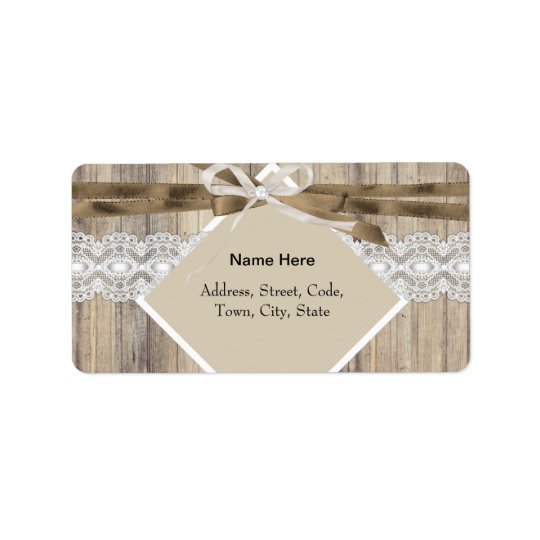 Rustic Wedding Beige White Lace Wood Burlap 2 Address Label