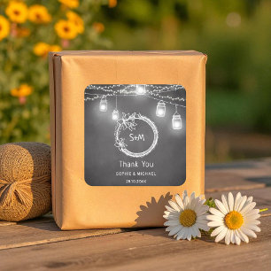 Rustic Wedding Black Chalkboard Thank You Square Sticker