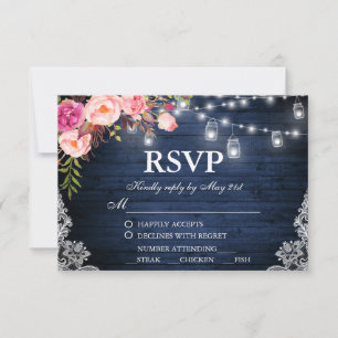 Rustic Wedding Blue Wood Floral Lights Jars RSVP M
