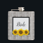 Rustic Wedding Bride Sunflower Bachelorette Party Hip Flask<br><div class="desc">Bride flask,  with a rustic barn door background and a yellow sunflowers design. With black text,  you can customise with your own information. A great gift for that special bride for her bachelorette party!</div>