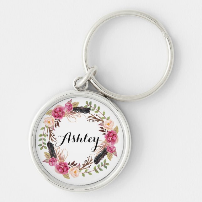 Rustic Wedding Bridesmaid Gift Boho Wedding Party Key Ring (Front)