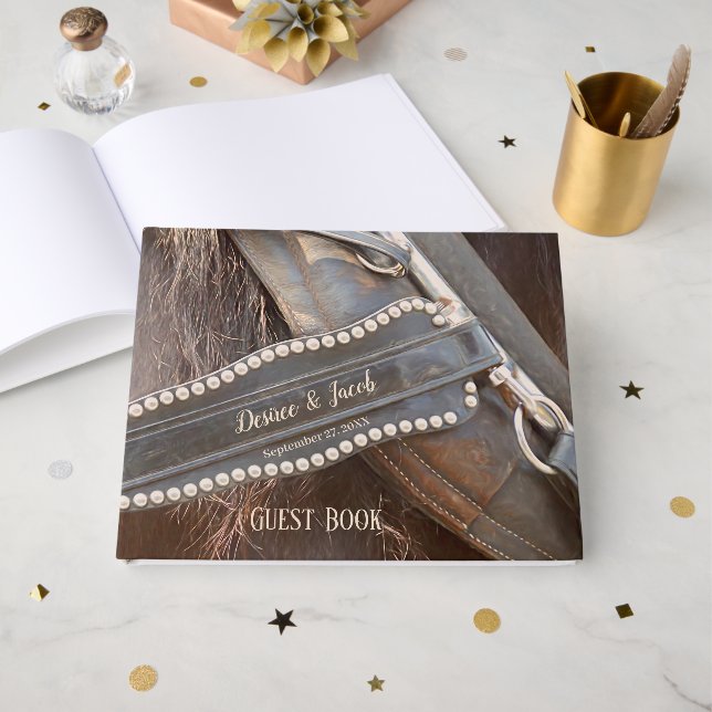 Rustic Wedding Brown Country Western Horse Guest Book (Front Open)