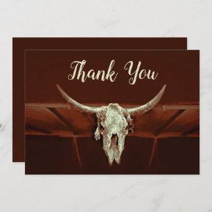 Rustic Wedding Brown Western Bull Skull Country Thank You Card