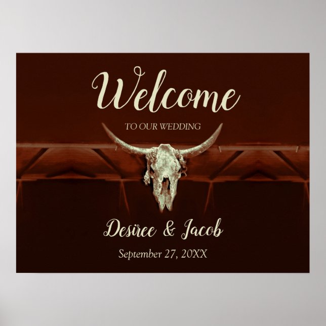 Rustic Wedding Bull Skull Brown Country Western Poster (Front)