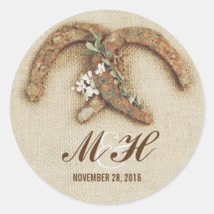 rustic wedding burlap horseshoes stickers