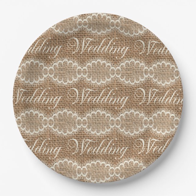 Rustic Wedding Burlap Lace Paper Plate (Front)