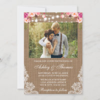 Rustic Wedding Burlap Lights Lace Floral Photo