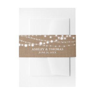 Rustic Wedding  Burlap String Lights Invitation Belly Band