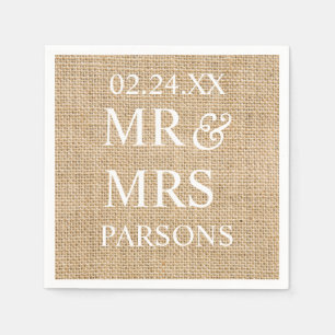 Rustic Wedding Burlap Trendy Wedding Name Date Napkin