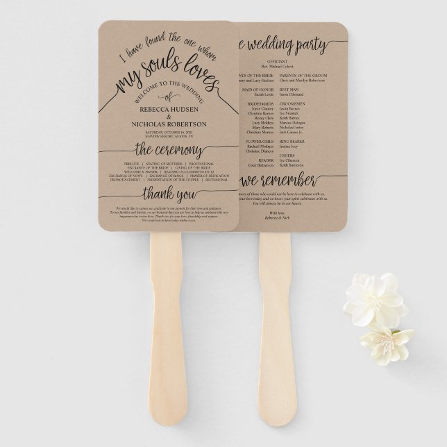 Rustic Wedding Ceremony Program Brown Kraft Fan (Front and Back)