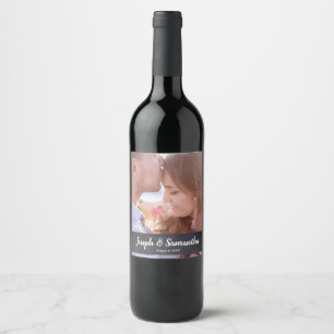 Rustic Wedding Chalkboard Etching Script Photo Wine Label