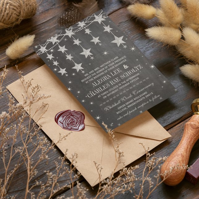 Rustic Wedding Chalkboard Under the Stars Invitation (Creator Uploaded)