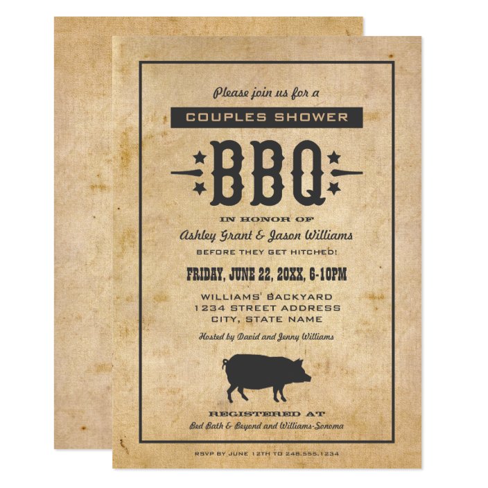 Rustic Wedding Couple's Shower Backyard BBQ Invitation