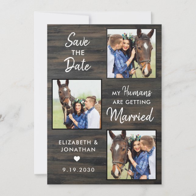 Rustic Wedding Custom Pet Photo Collage Horse Save The Date (Front)
