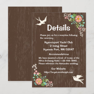 Rustic Wedding Details Brown Wood Floral Doves Invitation