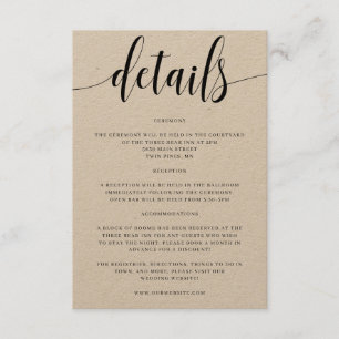 Rustic Wedding Details Invitation Insert