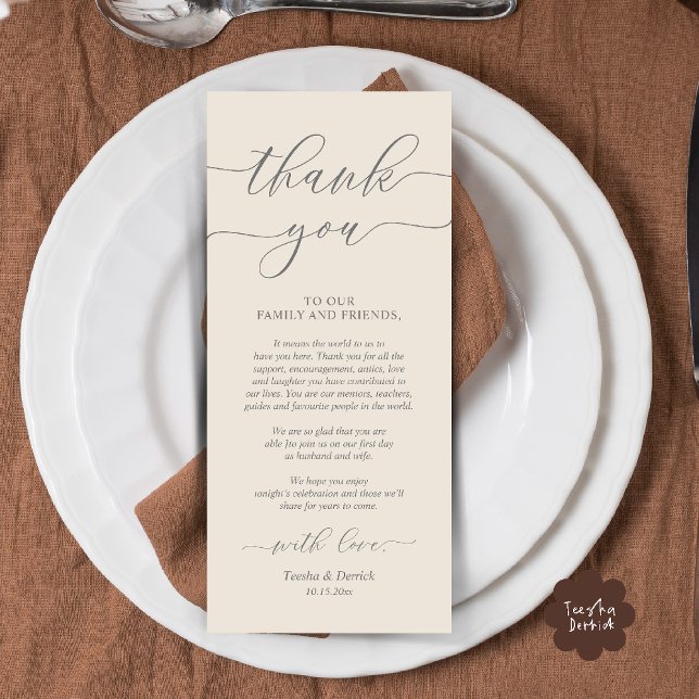 Rustic Wedding Dinner Place Setting Thank You Card (Rustic Wedding Dinner Place Setting Thank You Card Reception in Cream Grey)