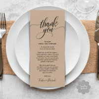 Rustic Wedding Dinner Thank you Place Setting Card