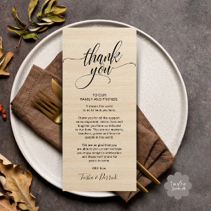 Rustic Wedding Dinner Thank you Place Setting Card
