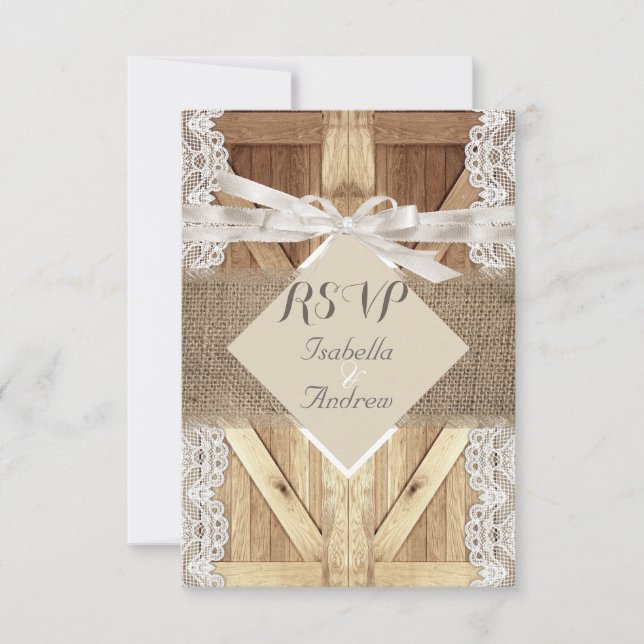 Rustic Wedding Door Beige White Lace Wood RSVP (Front)