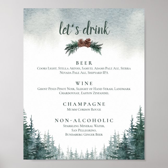 Rustic Wedding Drink Bar Menu Sign Print Poster (Front)
