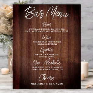 Rustic Wedding Drink Menu Personalised Bar Poster