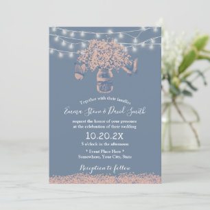 Rustic Wedding Dusty Blue Baby's Breath Floral Jar Invitation