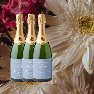 Rustic Wedding Dusty Blue Personalized Names Chic Sparkling Wine Label