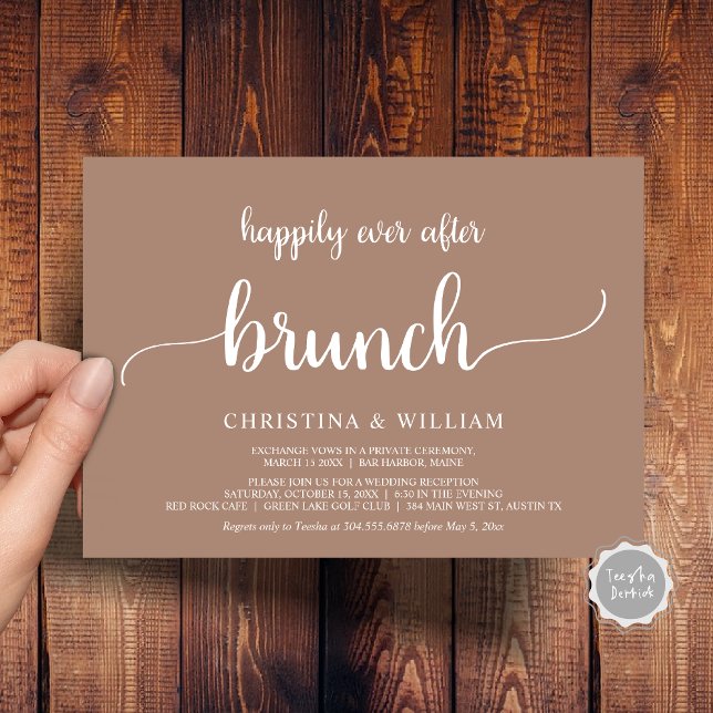 Rustic Wedding Elopement Happily Ever After Brunch Invitation (Rustic Wedding Elopement Happily Ever After Brunch Invitation Card, PDF, in Taupe Earthy)