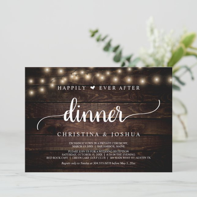 Rustic Wedding Elopement Happily Ever After Dinner Invitation (Standing Front)