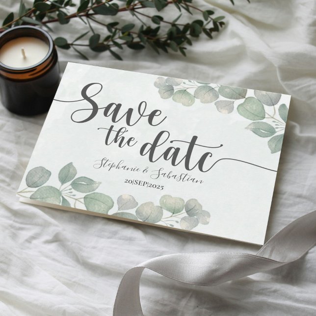 Rustic Wedding Eucalyptus Green SAVE THE DATE Postcard (Creator Uploaded)