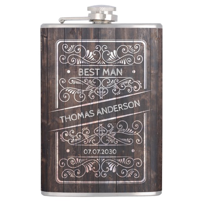 Rustic Wedding Flask – Best Man Gift (Front)