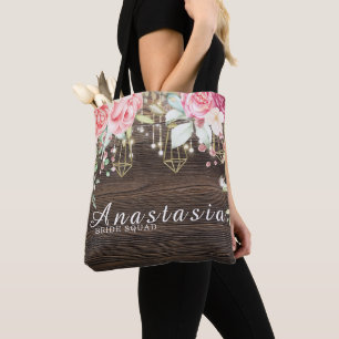 Rustic Wedding Floral Personalised Bride Squad Tote Bag