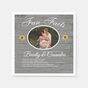 Rustic Wedding Fun Facts Sunflower Grey Wood Napkin
