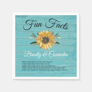 Rustic Wedding Fun Facts Sunflower Light Teal Wood Napkin