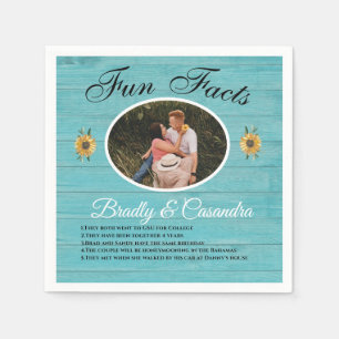 Rustic Wedding Fun Facts Sunflower Light Teal Wood Napkin