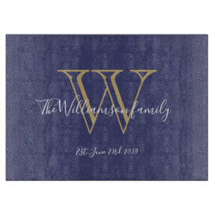 Rustic Wedding Gift Monogram Initial + Name Blue  Cutting Board