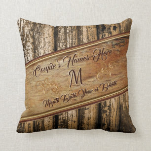 Rustic Wedding Gifts Faux Wood Personalised Pillow