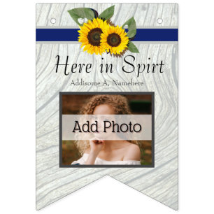 Rustic Wedding Golden Sunflower Blue Grey Wood Bunting