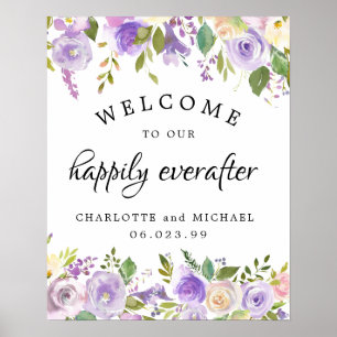 Rustic Wedding Happily Everafter Purple Floral Poster