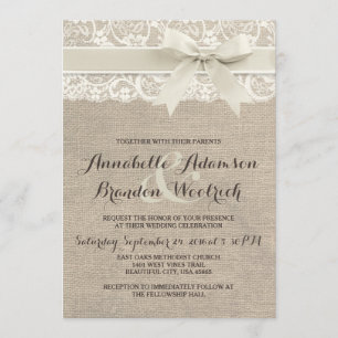 Rustic Wedding Invitation Burlap Lace Bow Look