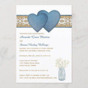 Rustic Wedding Invitation   Denim, Lace, Burlap