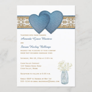 Rustic Wedding Invitation | Denim, Lace, Burlap