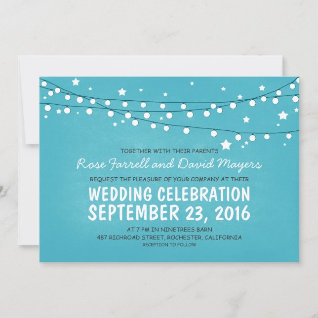 Rustic Wedding Invitation Starry Night Lights (Front)